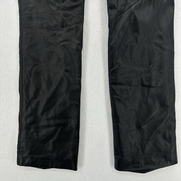 Vintage Ralph Lauren Leather Pants Womens 4 Black Bootcut Lined Moto Biker Goth - Picture 6 of 14